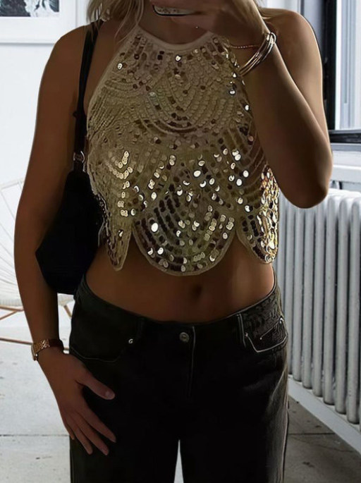 Top dos nu à sequins Valerie