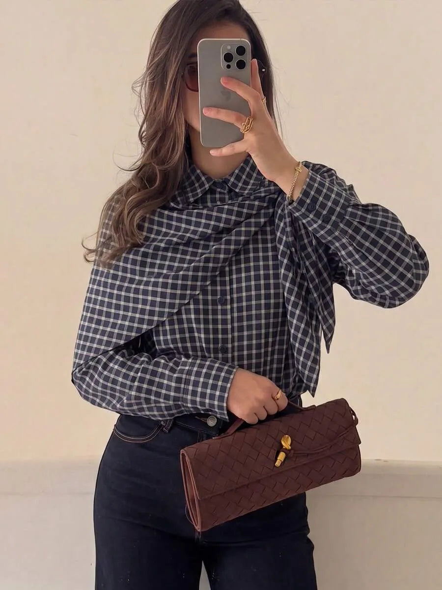 Chemise à carreaux avec foulard noué Nicole