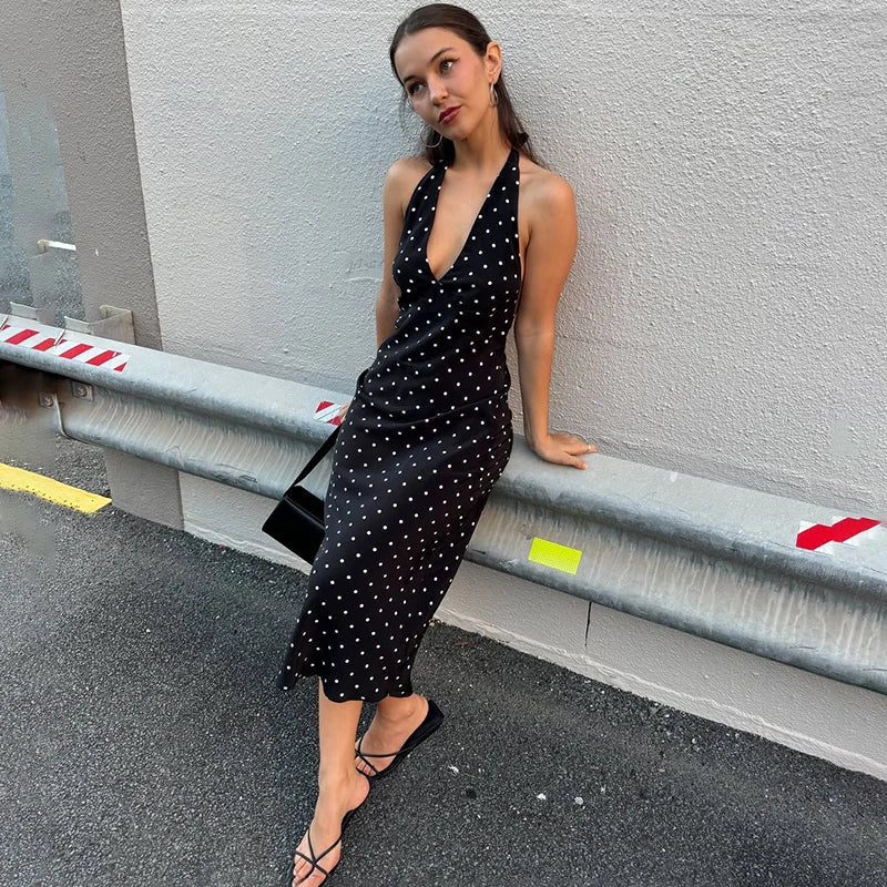Robe midi à pois Zoe à dos nu