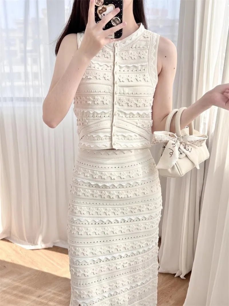 Ensemble gilet tricot fleuri Sophia