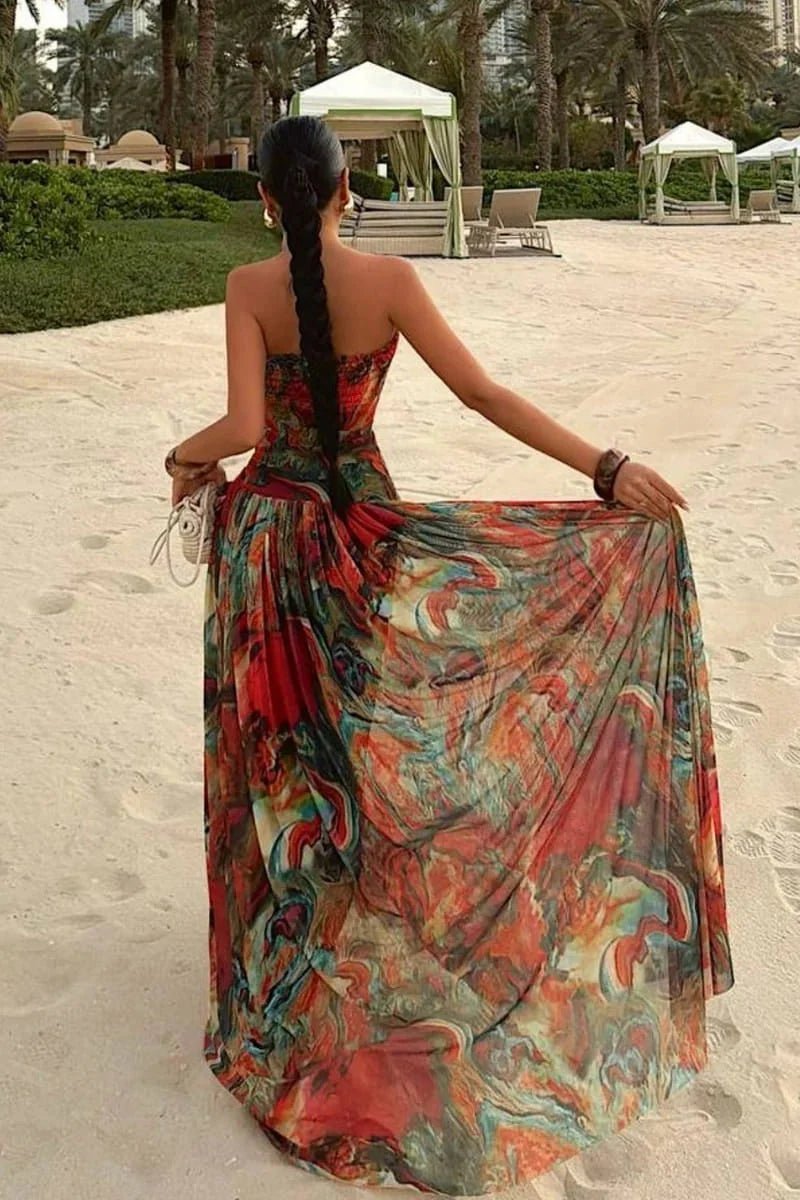 Robe maxi Emmy bustier imprimé abstrait
