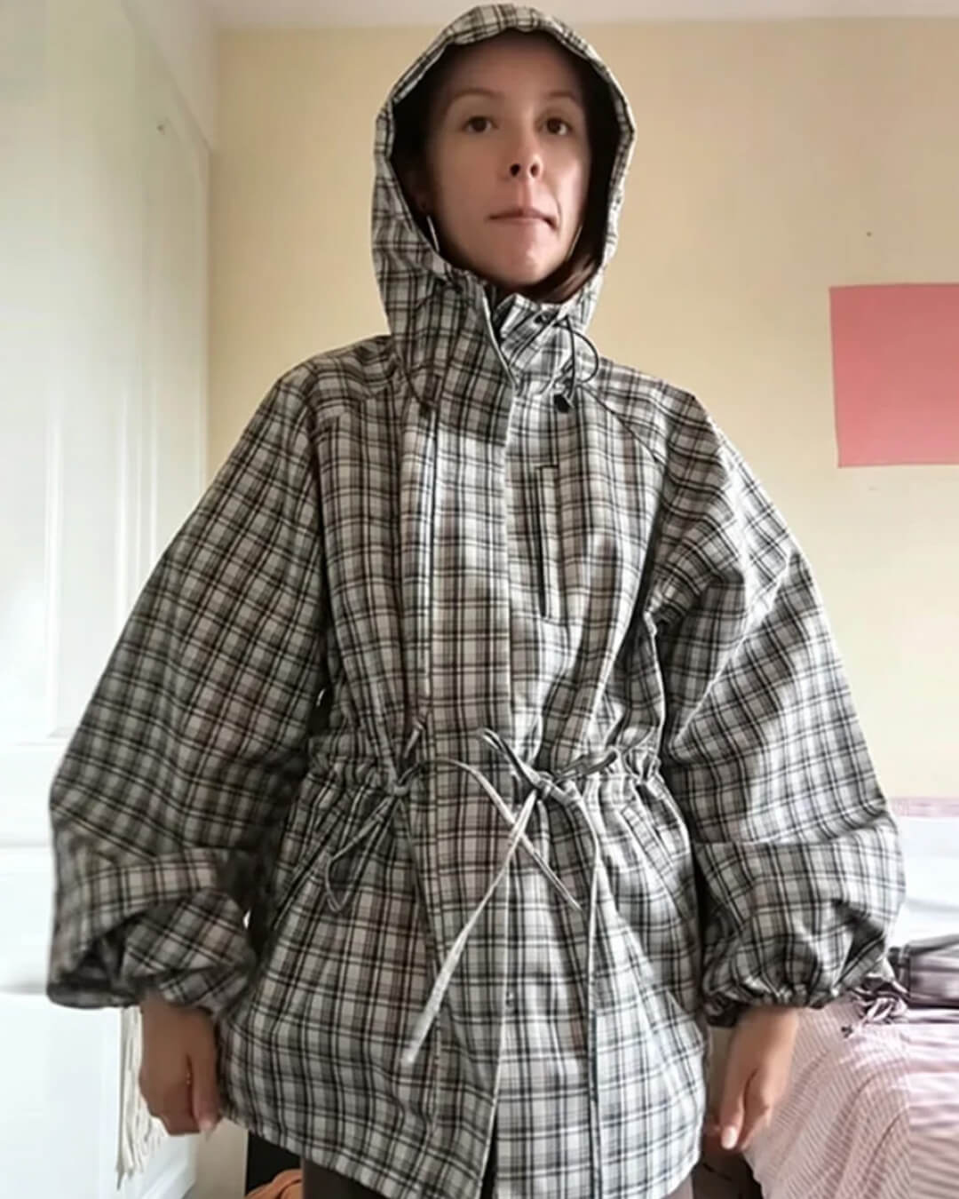 Veste à capuche rétro à carreaux Gina