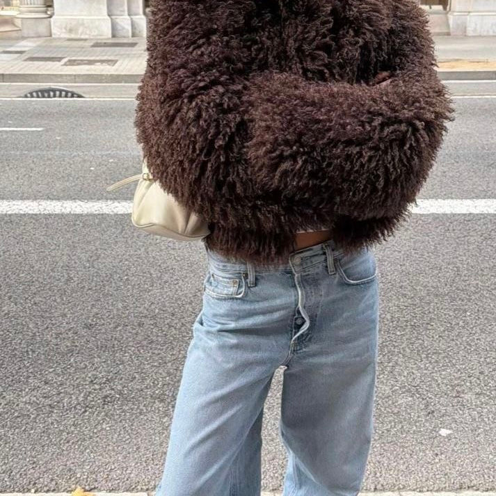 ZEYA Nadine Short Faux Fur Coat in Brown
