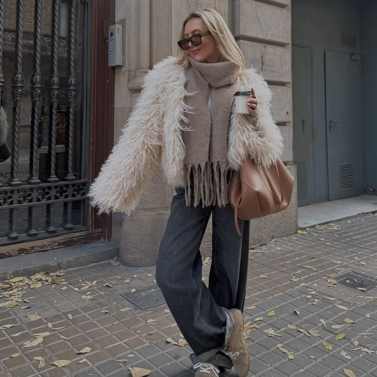 ZEYA Nadine Short Faux Fur Coat in Beige