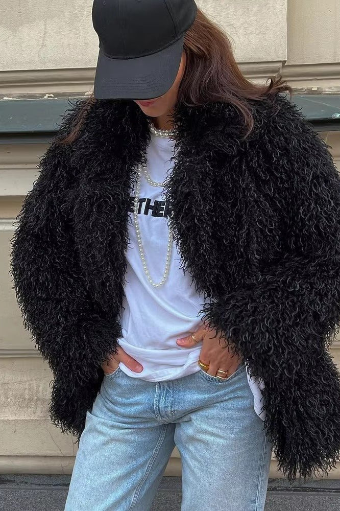 ZEYA Nadine Short Faux Fur Coat in Black