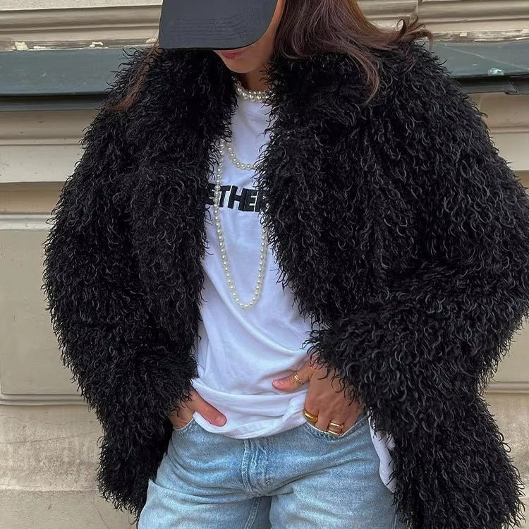 ZEYA Nadine Short Faux Fur Coat in Black