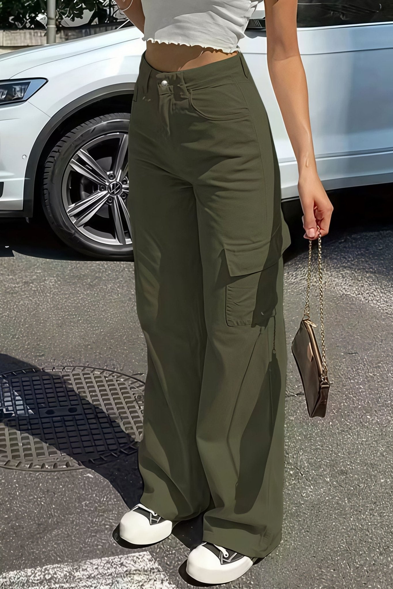 Pantalon droit cargo Sara à poches
