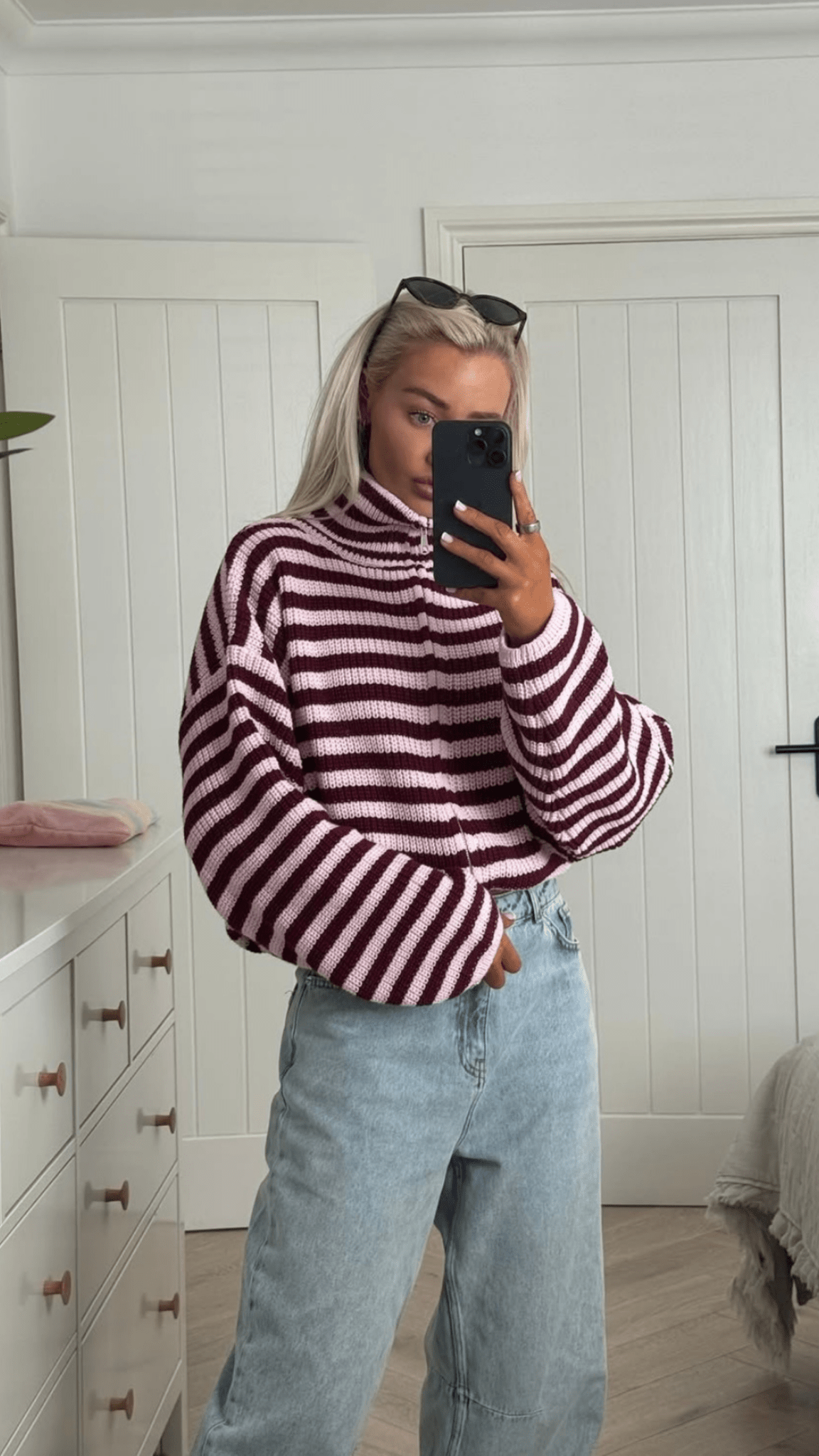 Pull à col montant en maille rayée Leah