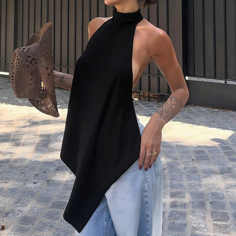 Top dos nu Ava en soie à col halter