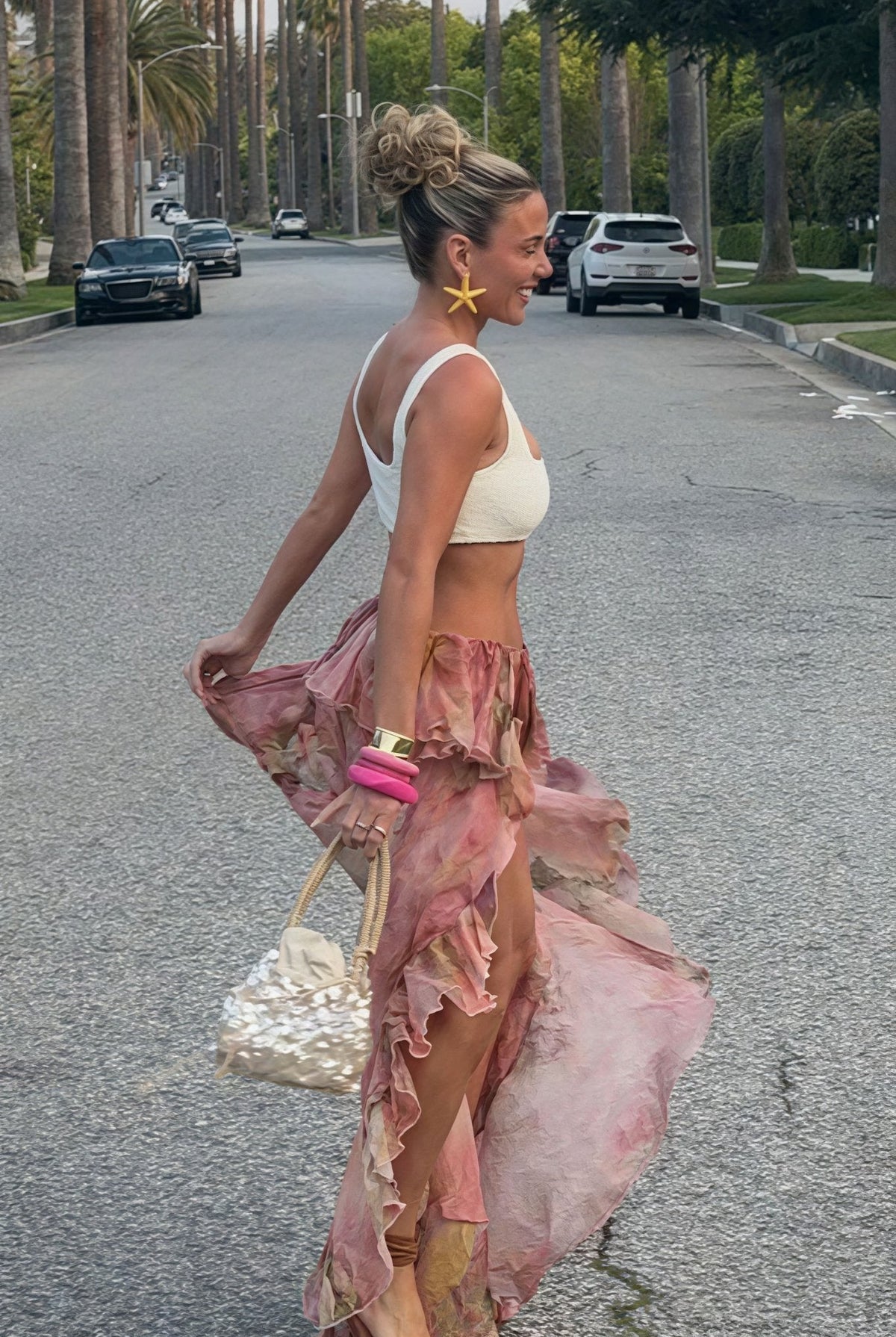 ZEYA - Amarante Floral Ruffled Asymmetrical Skirt