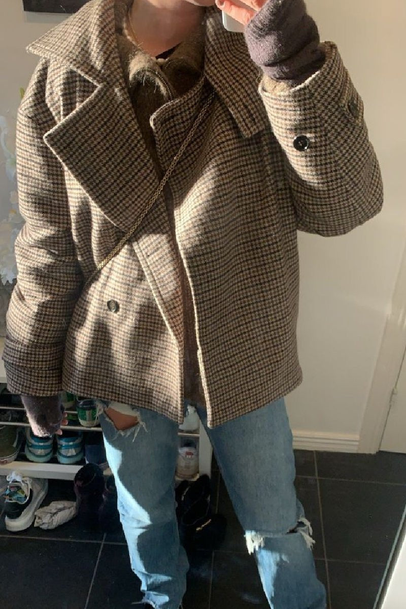 ZEYA - Amy Funnel Neck Houndstooth Short Jacket