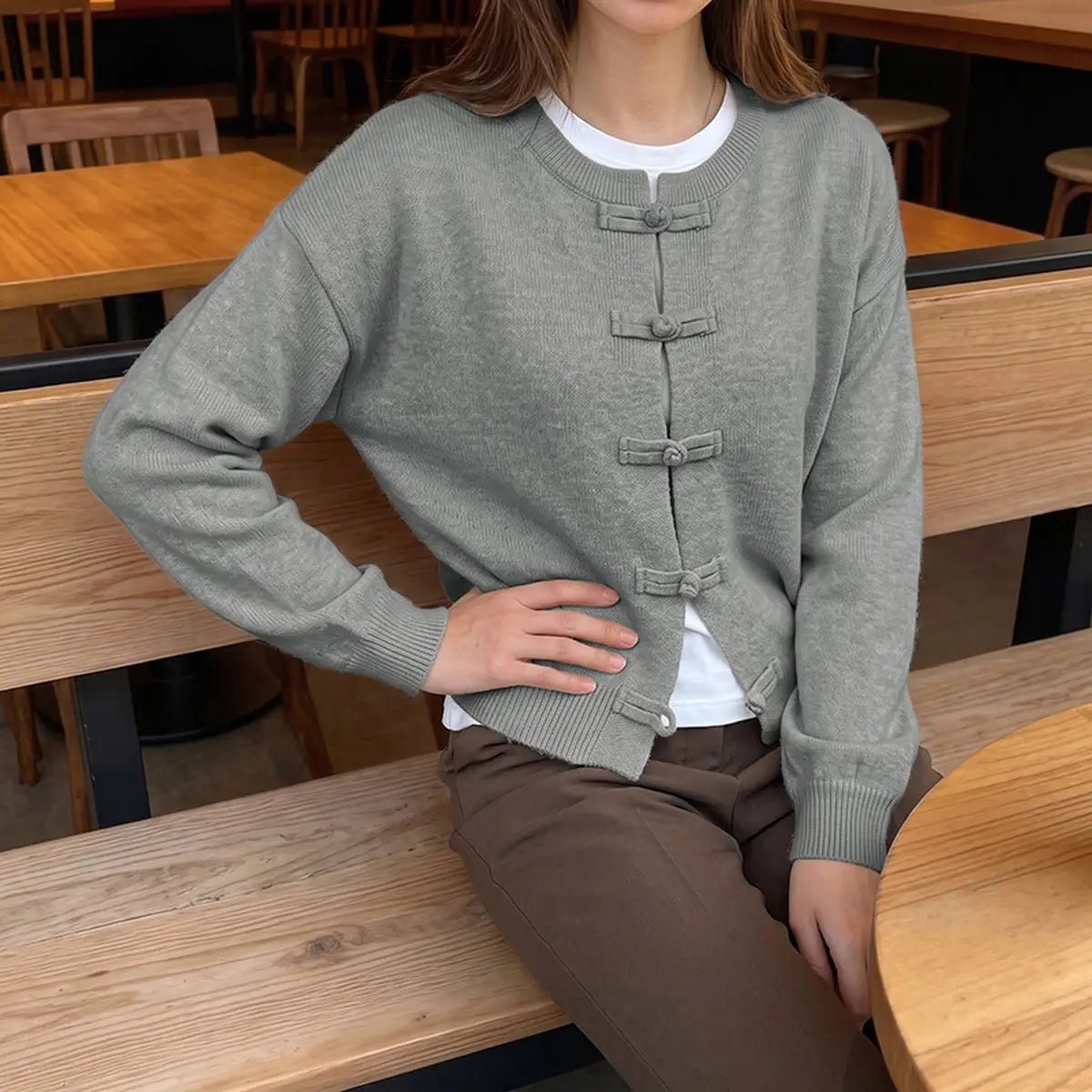 ZEYA - Angela Frog Knots Knitted Cardigan