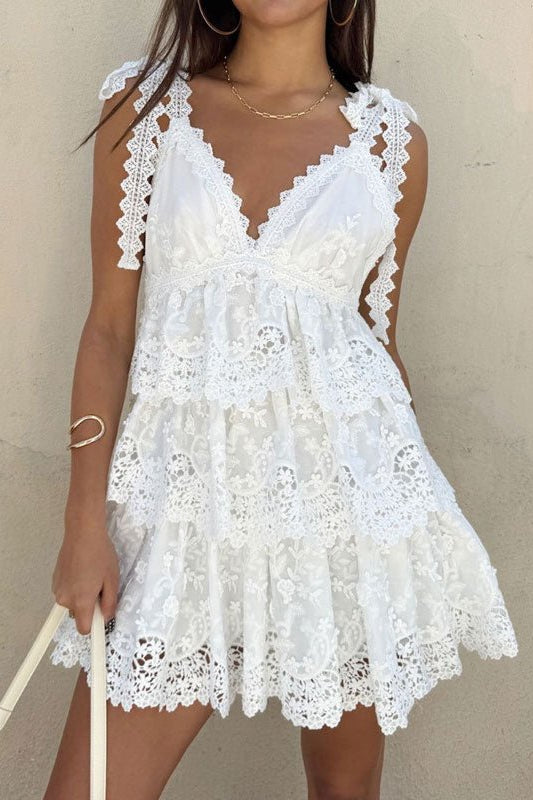 ZEYA - Arianna V - Neck Tiered Lace Mini Dress