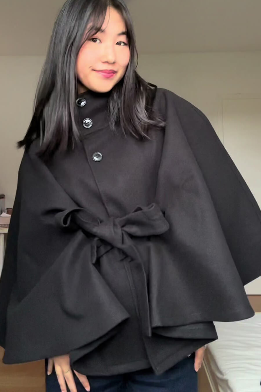 ZEYA - Arianne Elegant High - Neck Belted Cape Jacket