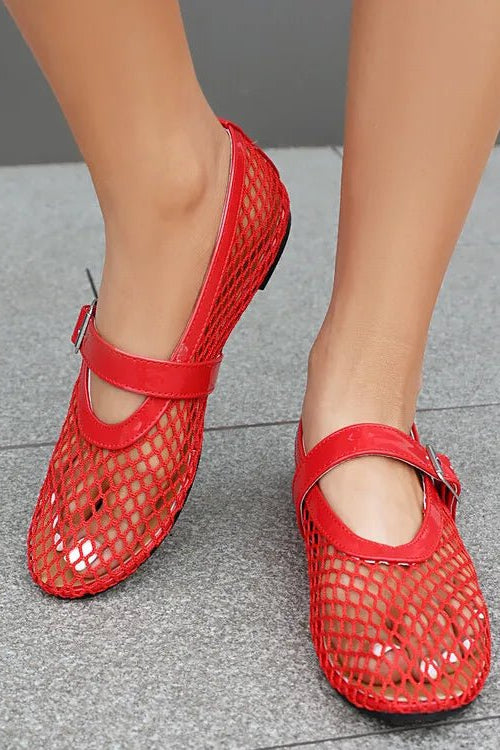 ZEYA - Beatrice Buckled Mesh Ballet Flats