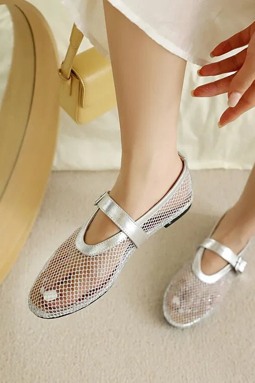 ZEYA - Beatrice Buckled Mesh Ballet Flats
