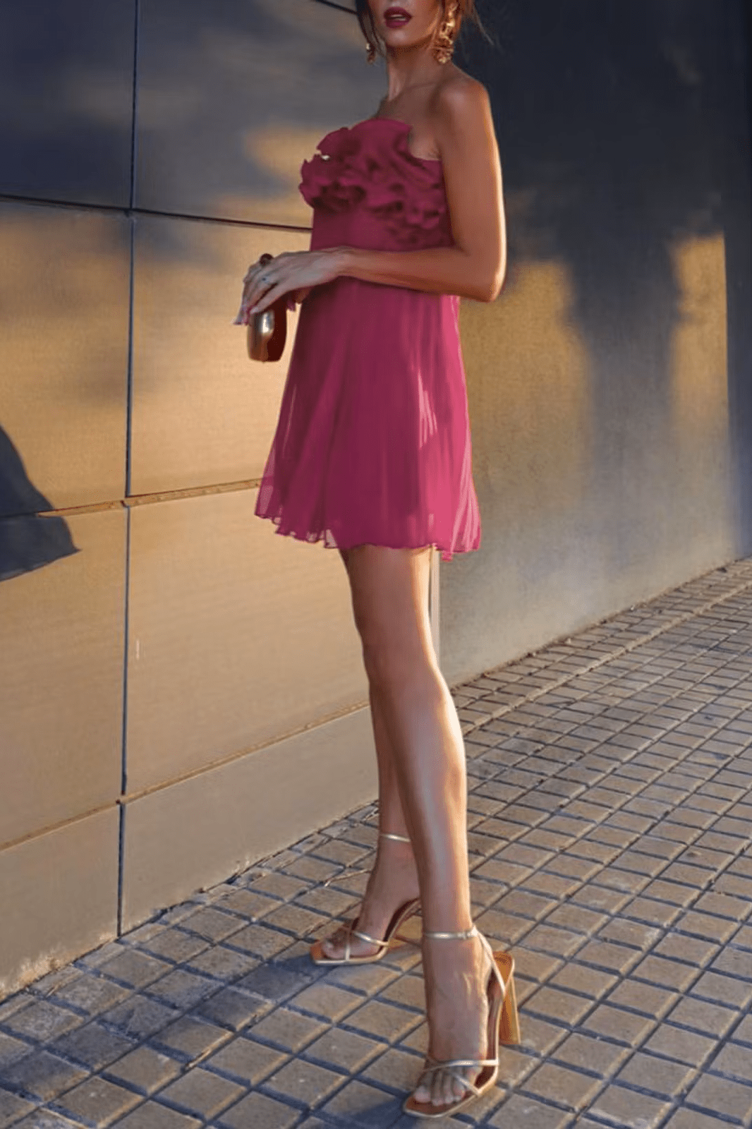 ZEYA - Bianca Mesh Rosette Pleated Tube Dress