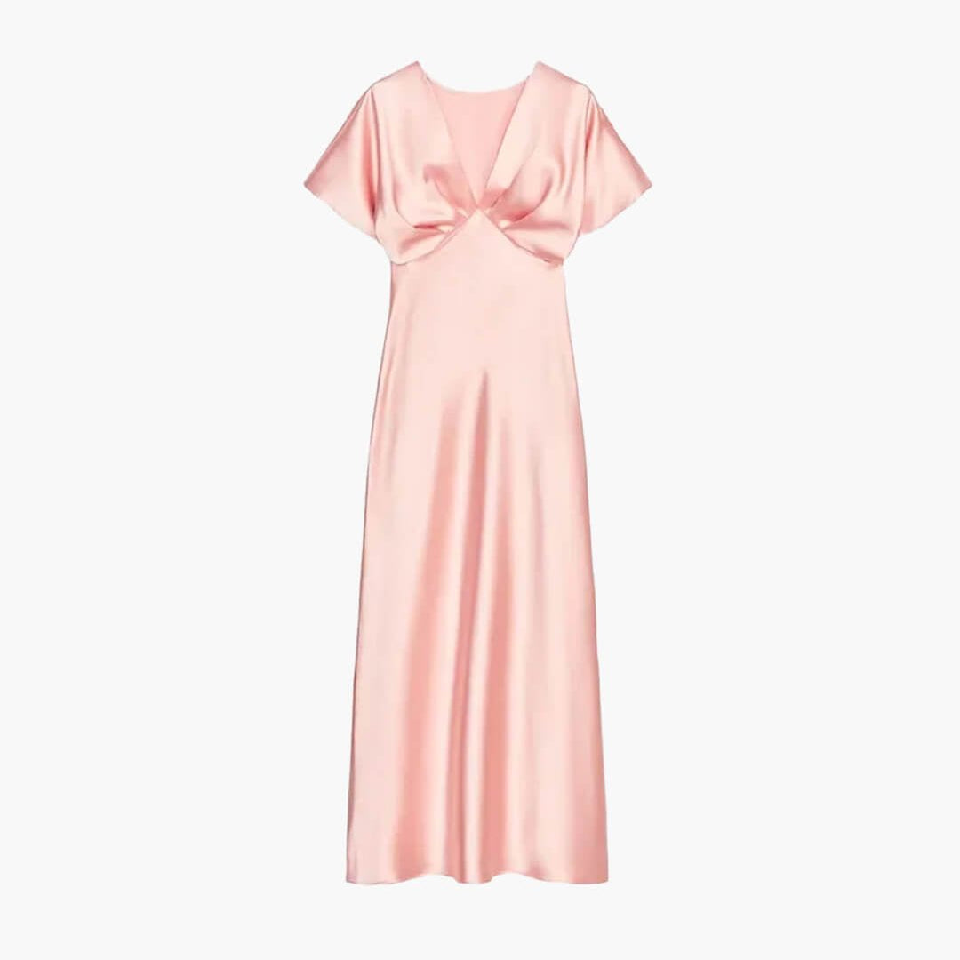 ZEYA - Briona V Neck Satin Midi Dress