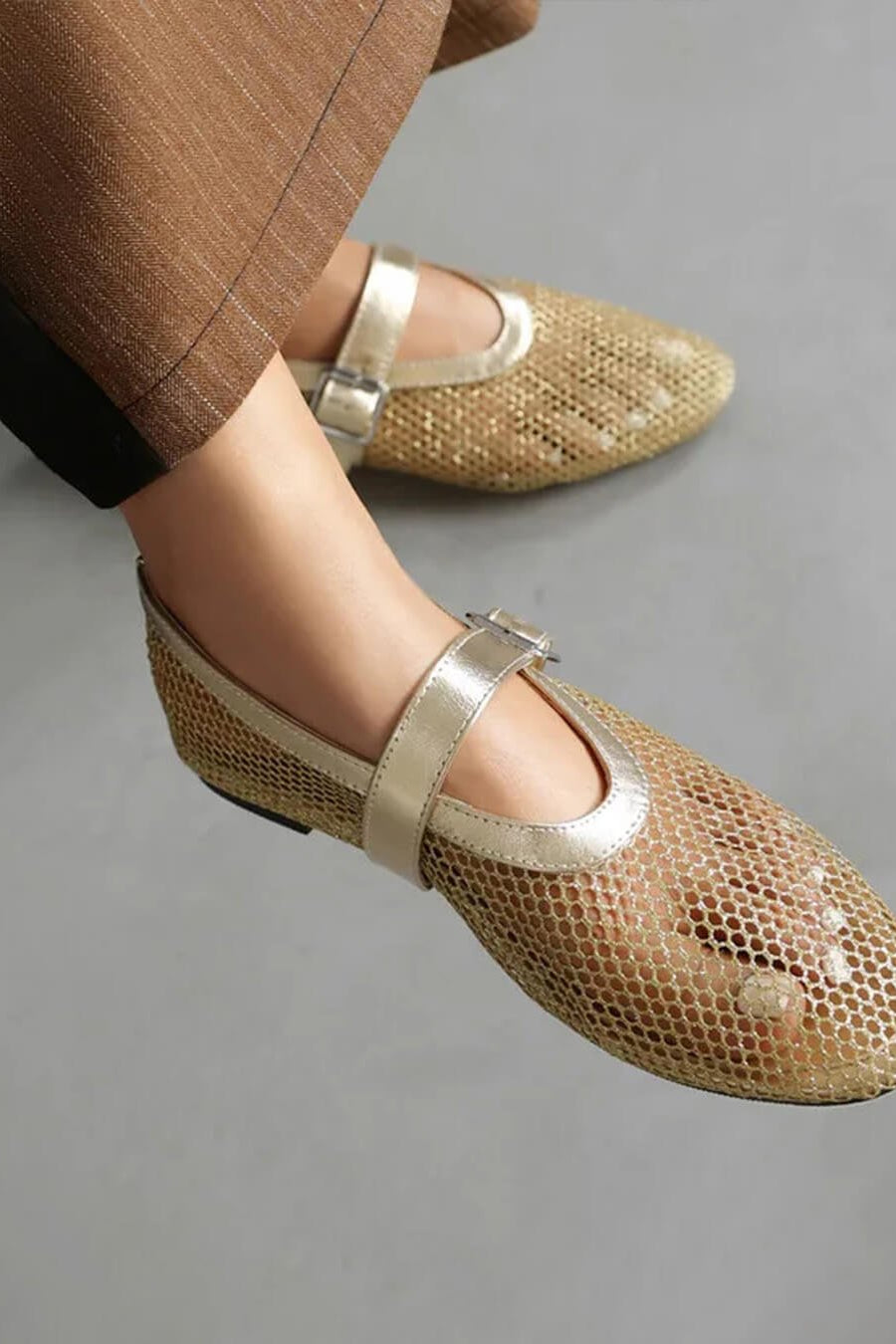 ZEYA - Celeste Buckled Mesh Ballet Flats