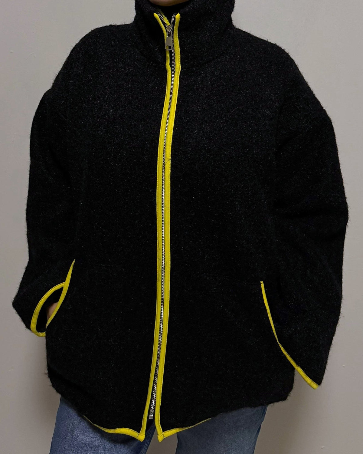 ZEYA - Chloe Stand Collar Contrast Knit Pilot Jacket