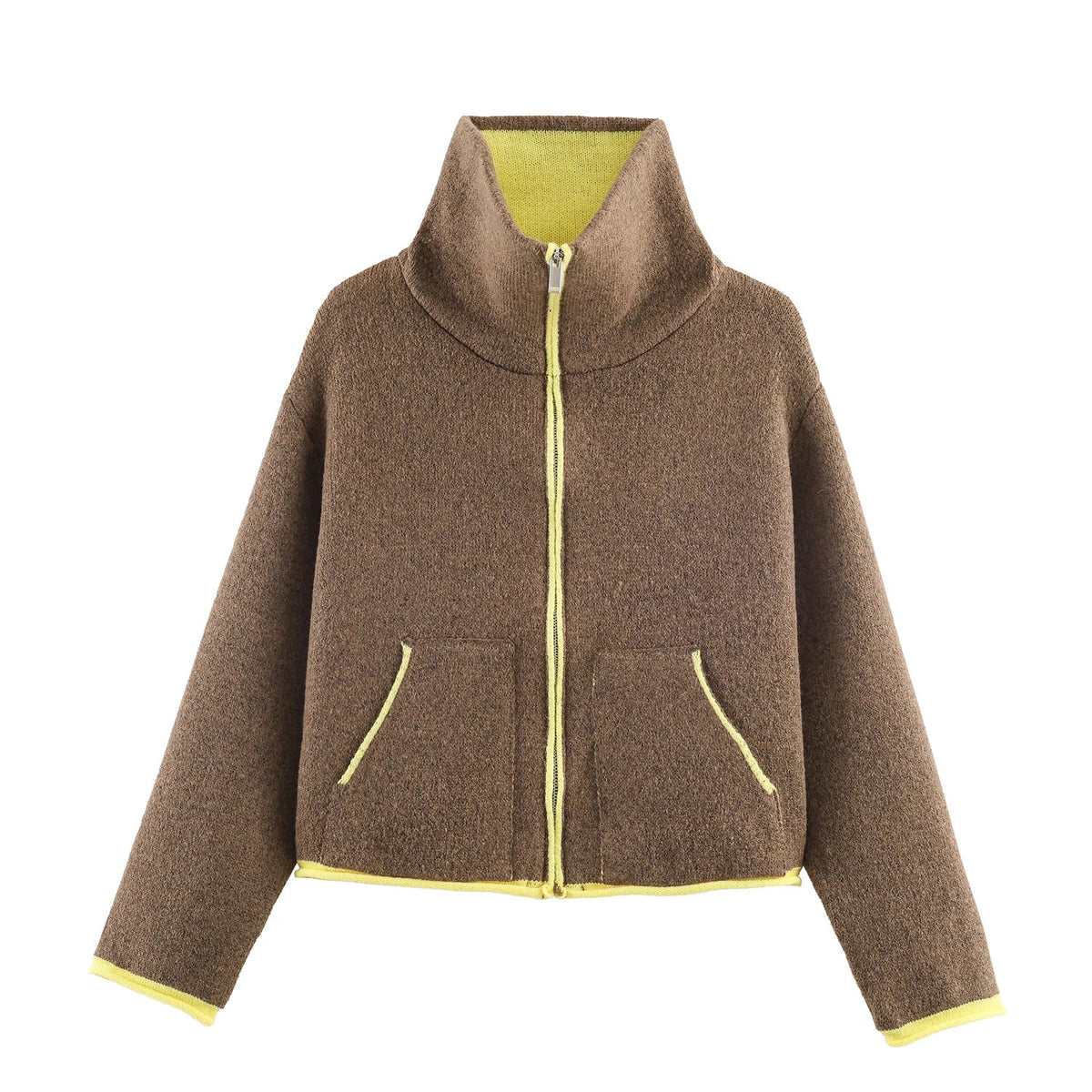 ZEYA - Chloe Stand Collar Contrast Knit Pilot Jacket