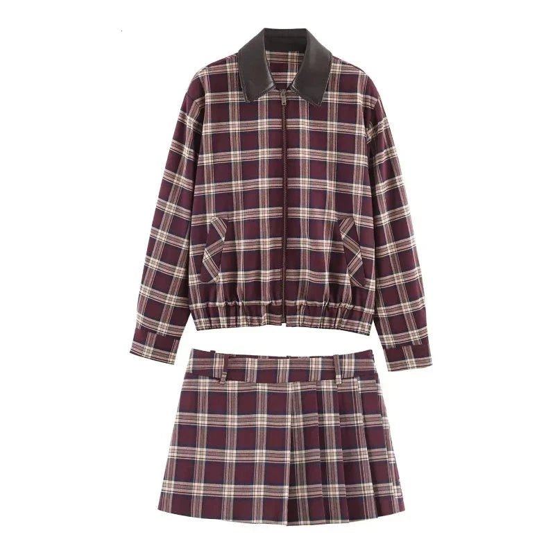 ZEYA - Denise Check Bomber Jacket Skort Set