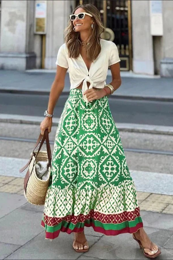 ZEYA - Dunja Boho Printed Midi Swing Skirt