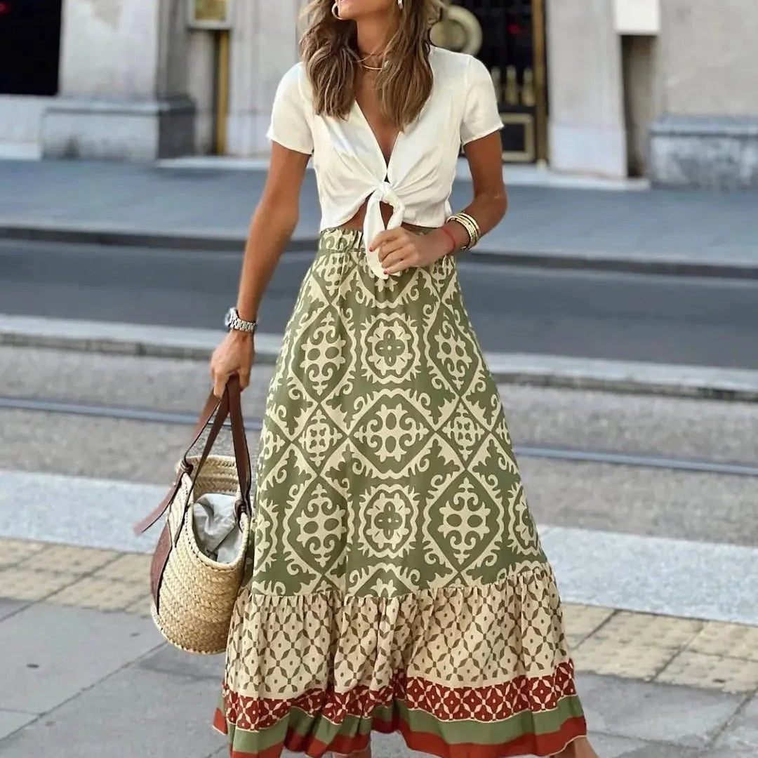 ZEYA - Dunja Boho Printed Midi Swing Skirt