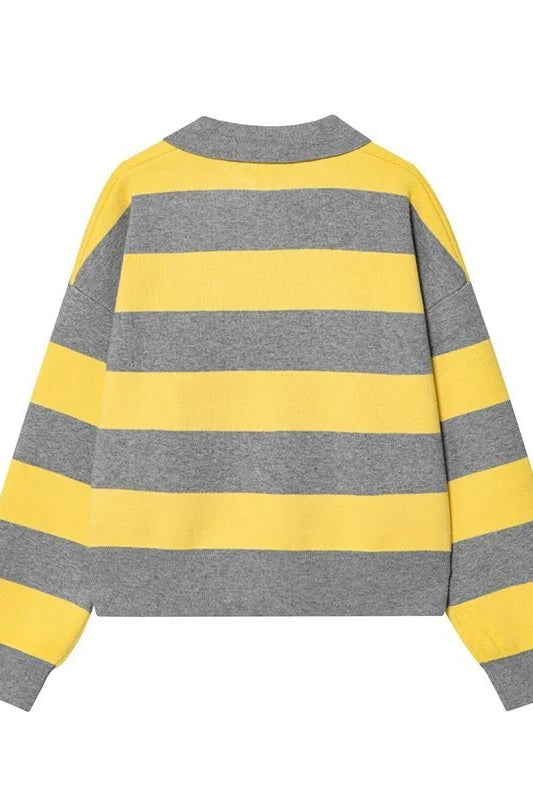ZEYA - Elena Striped Knit Polo Sweater