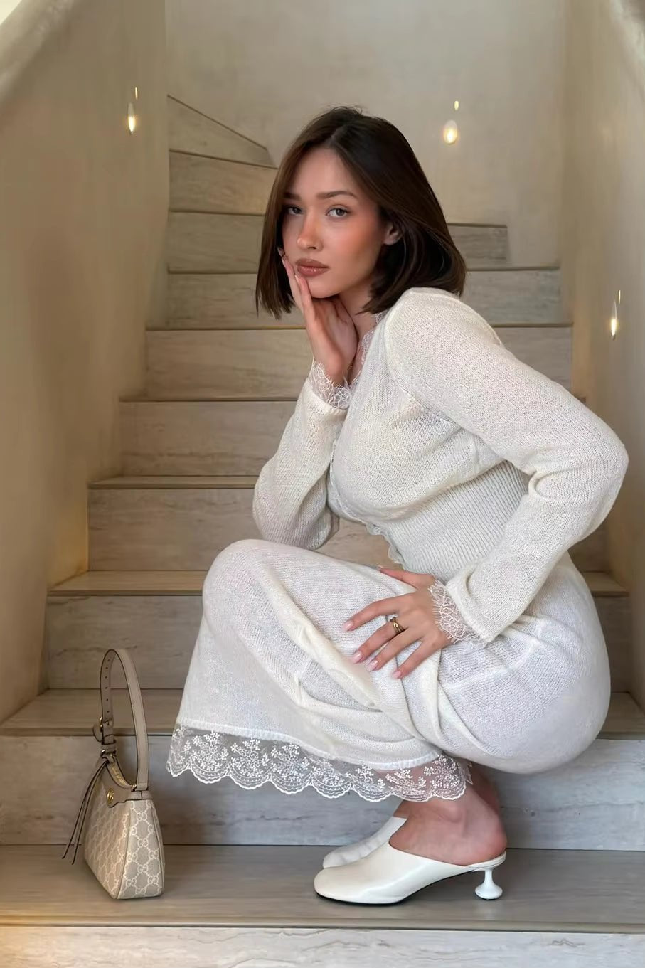 ZEYA - Ellen V Neck Lace Trim Cardigan