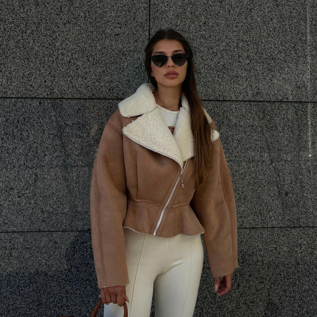 ZEYA - Estelle Peplum Biker Leather Jacket