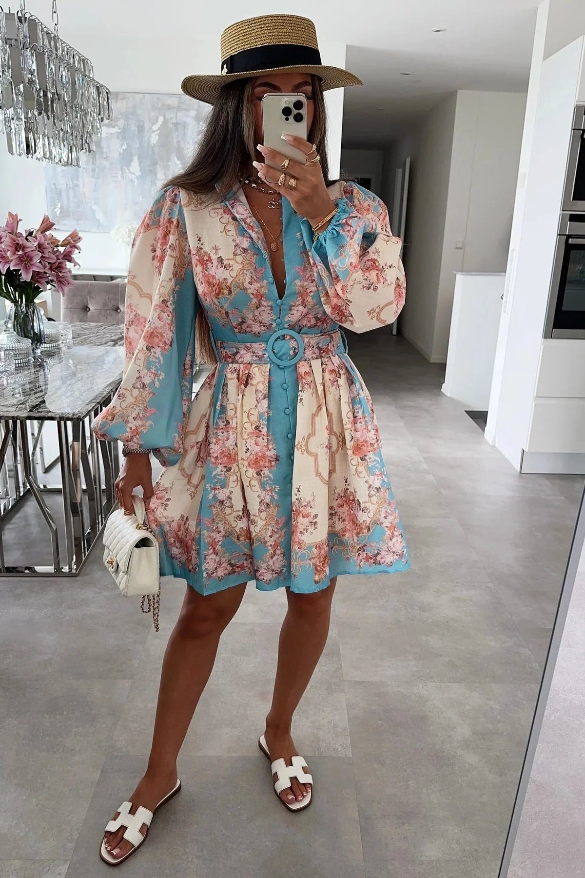ZEYA - Gianna Belted Floral Midi Dress