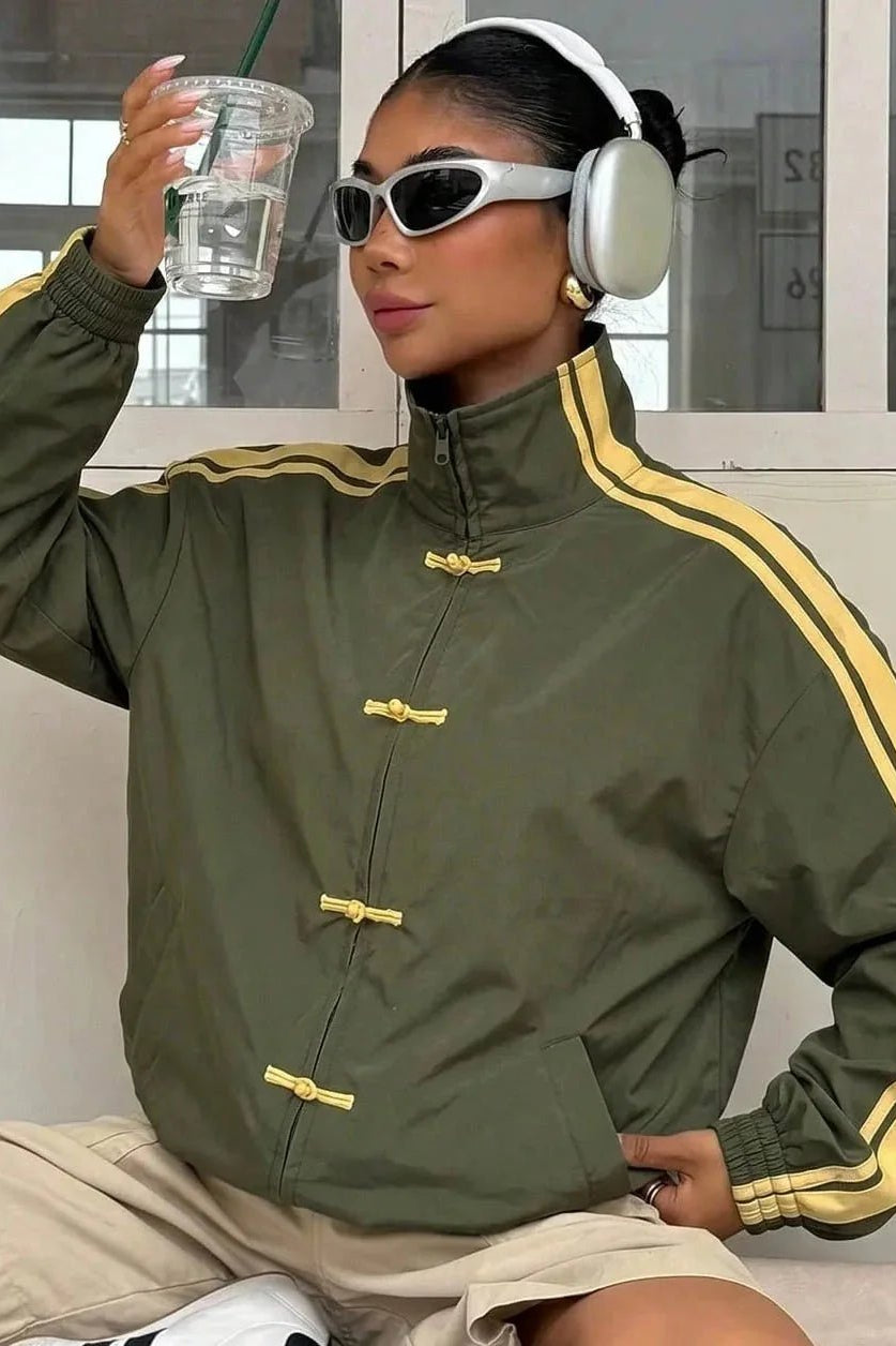 ZEYA - Gloria Mandarin Striped Oversized Jacket