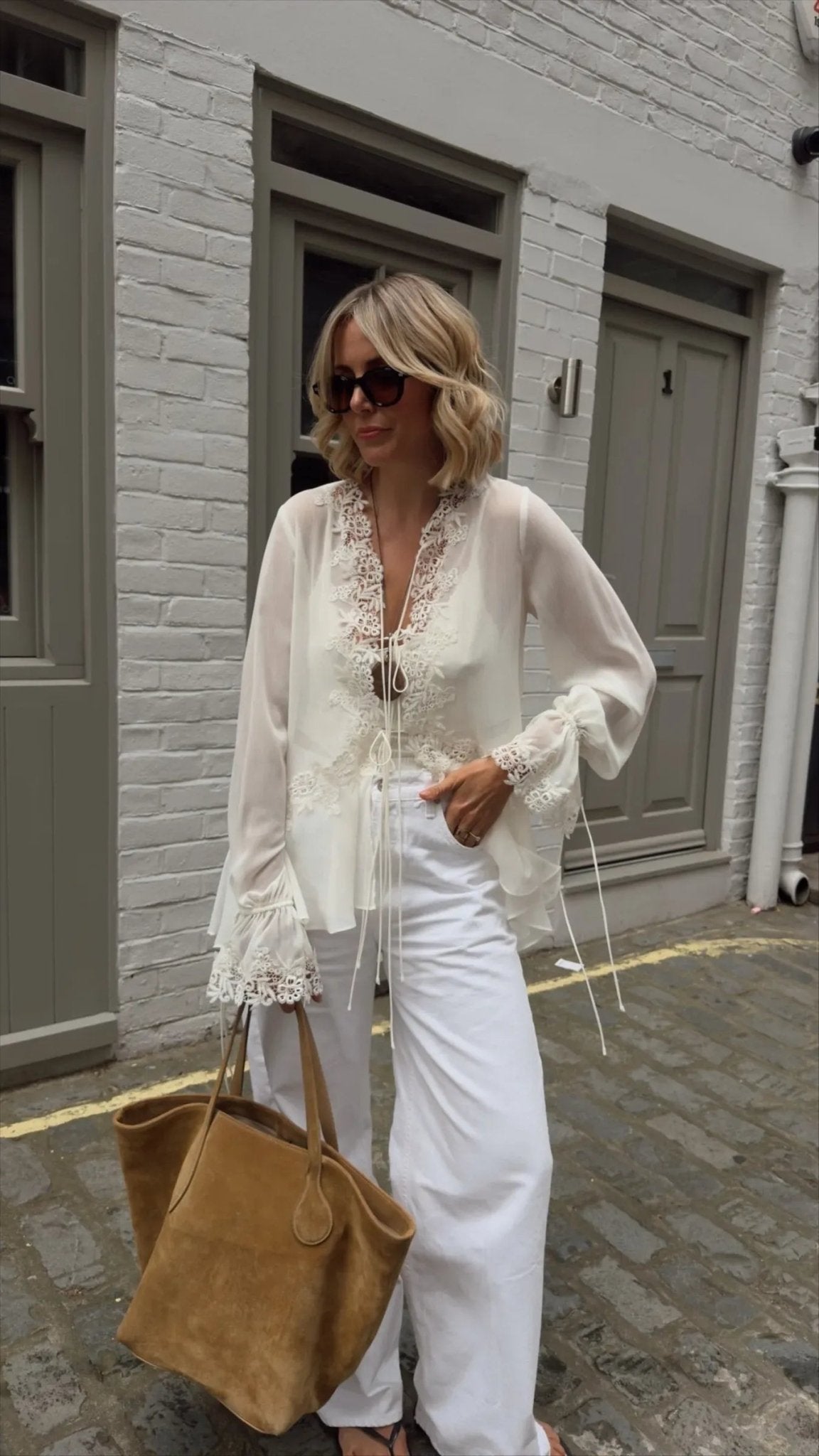ZEYA - Halle Front-Tie Lace Appliqué Top