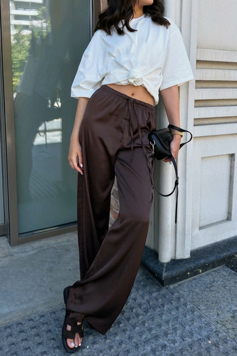 ZEYA - Henna High Waist Satin Wide Leg Trousers