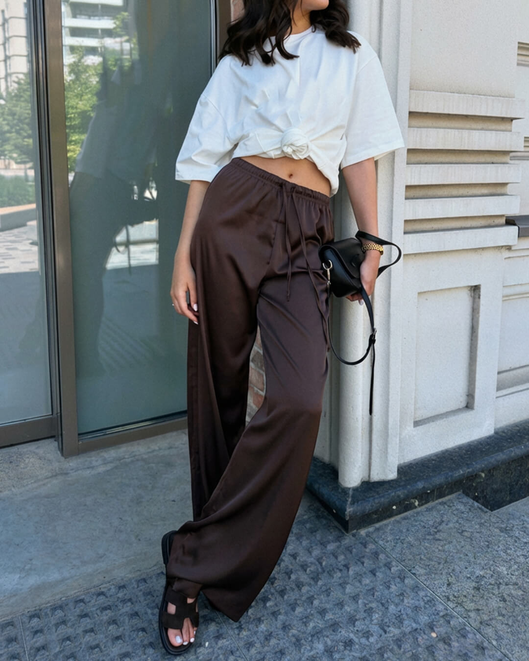 ZEYA - Henna High Waist Satin Wide Leg Trousers