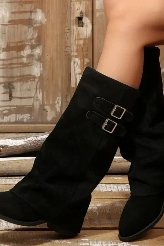 ZEYA - Jasmin Retro Buckle Knee High Boots