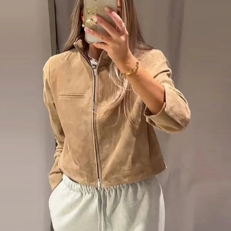 ZEYA - Jennelyn Suede Jacket with Stand Collar