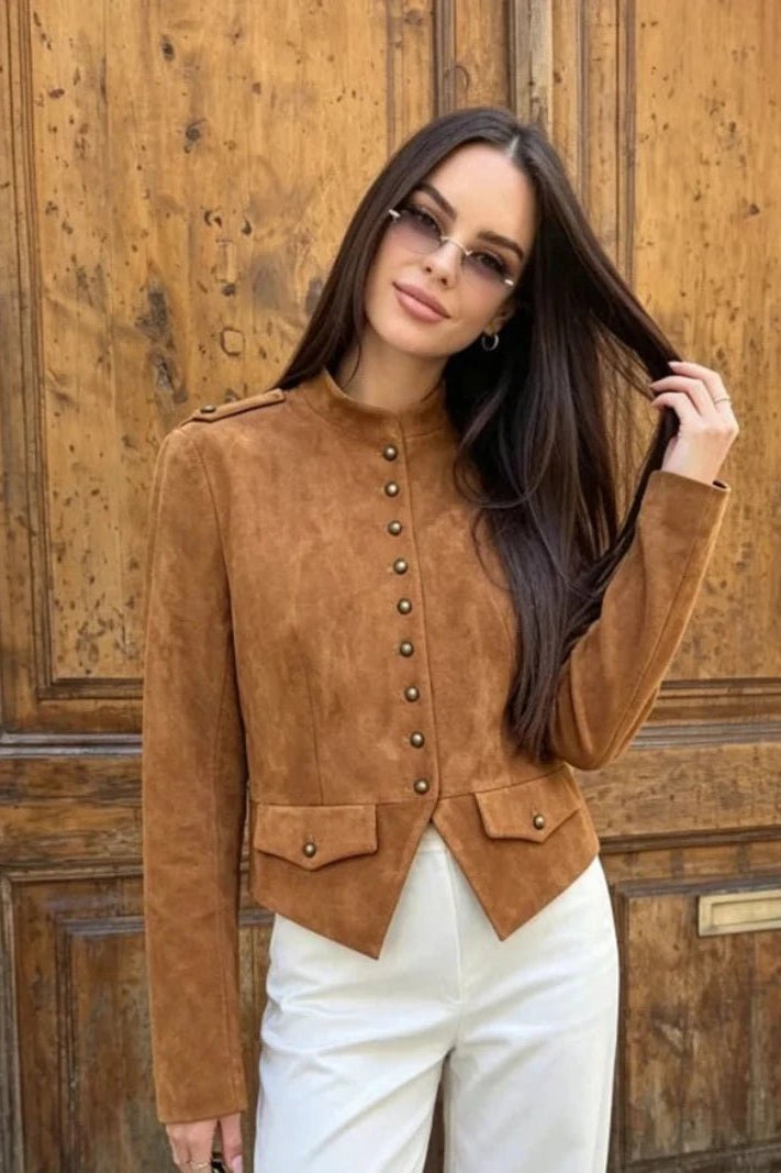 ZEYA - Kate Faux Suede Button Cropped Coat