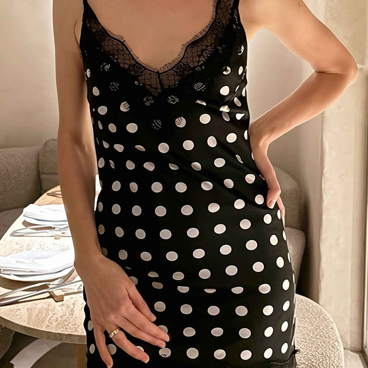 ZEYA - Katie Polka Dot Lace Cami Dress