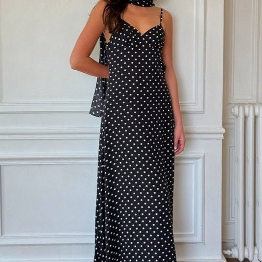 ZEYA - Lauren Polka Dot Backless Maxi Dress