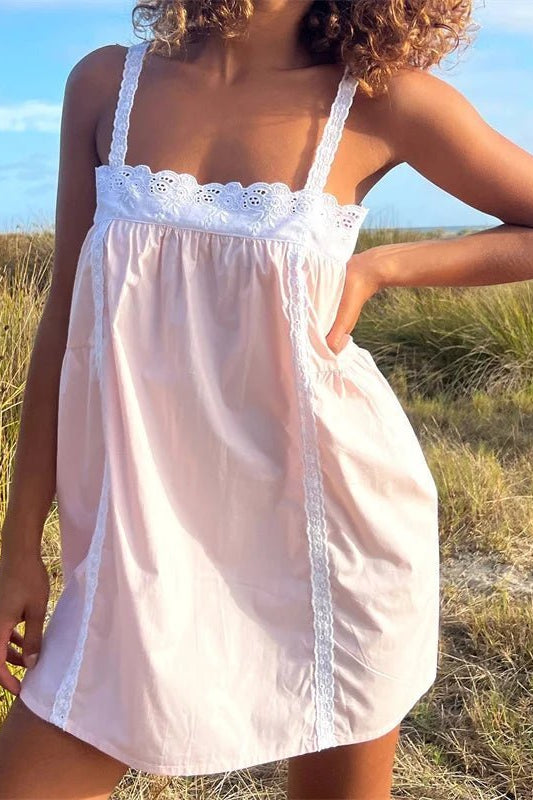 ZEYA - Liora Lace Trim Babydoll Mini Dress