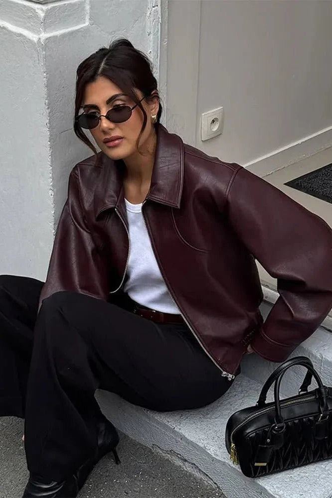 ZEYA - Luciana Leather Jacket Wine Red