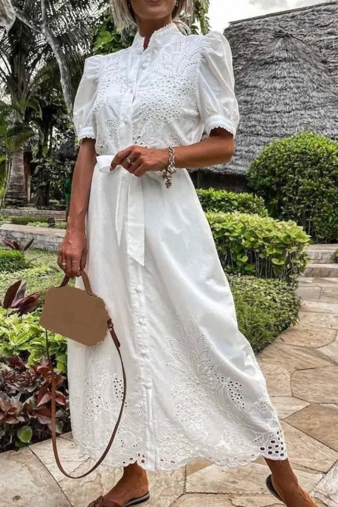 ZEYA - Margot Embroidered Lace-Up Maxi Dress