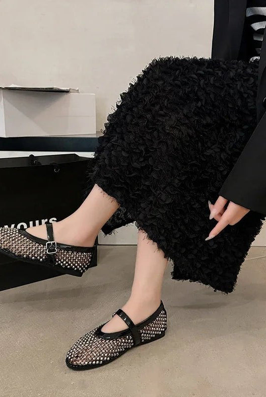 ZEYA - Marilyn Rhinestone Mesh Flat Shoes
