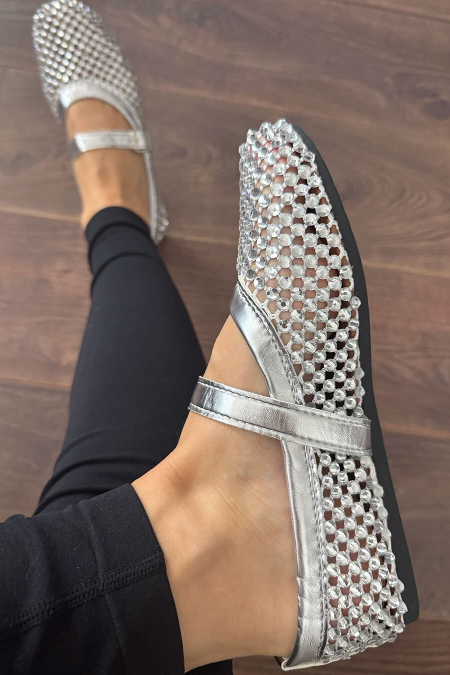 ZEYA - Marilyn Rhinestone Mesh Flat Shoes