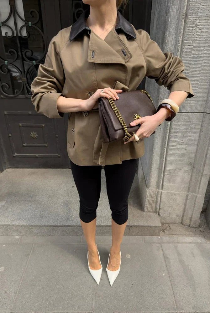 ZEYA - Mary Contrast Collar Belted Trench Coat