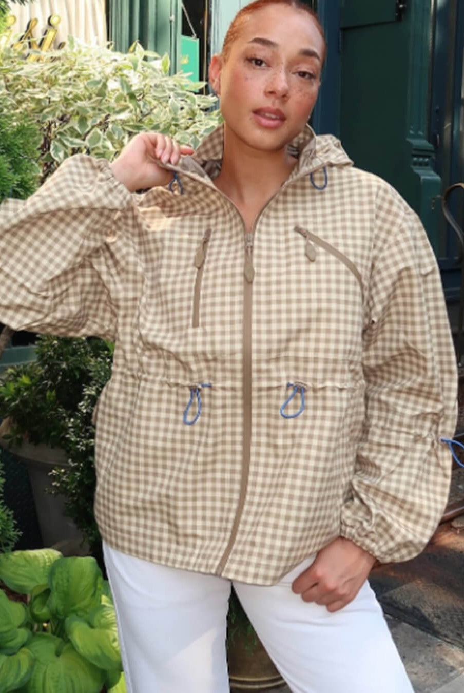 ZEYA - Miriam Plaid Hooded Trench Jacket