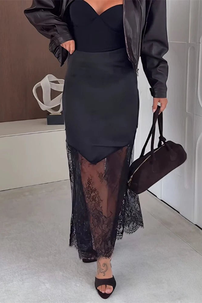 ZEYA - Nadia Satin Lace Maxi Skirt