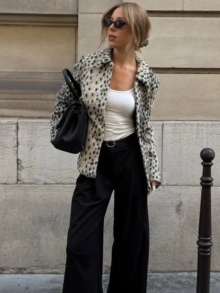 ZEYA - Natalie Leopard Faux Fur Lapel Coat